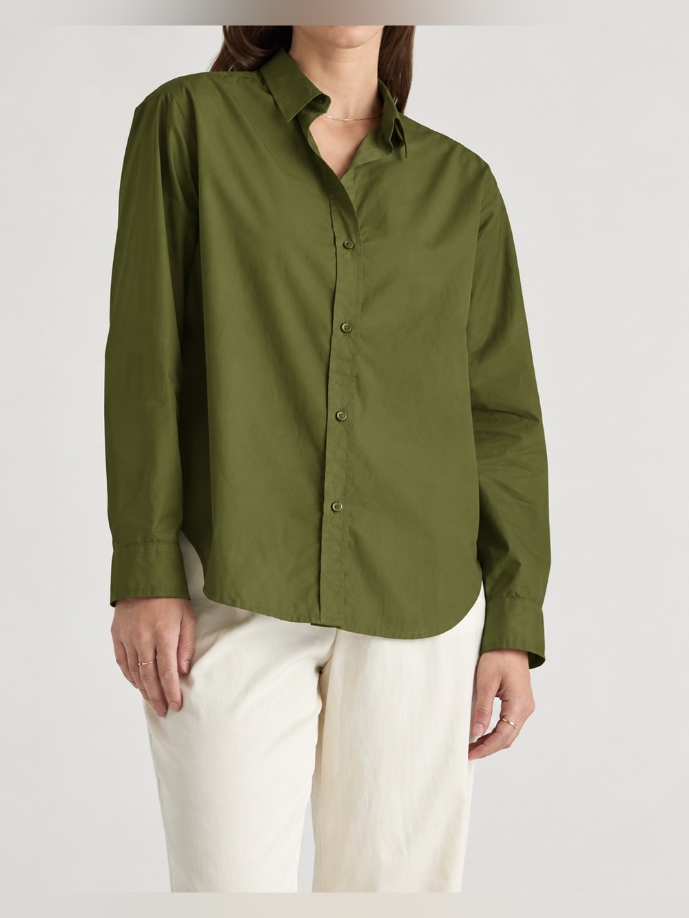 Quince Organic Cotton Olive Green Long-Sleeve Button-Up Shirt - Size L NWT